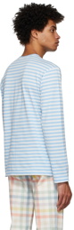 COMME des GARÇONS PLAY Blue & White Striped Heart Patch Long Sleeve T-Shirt