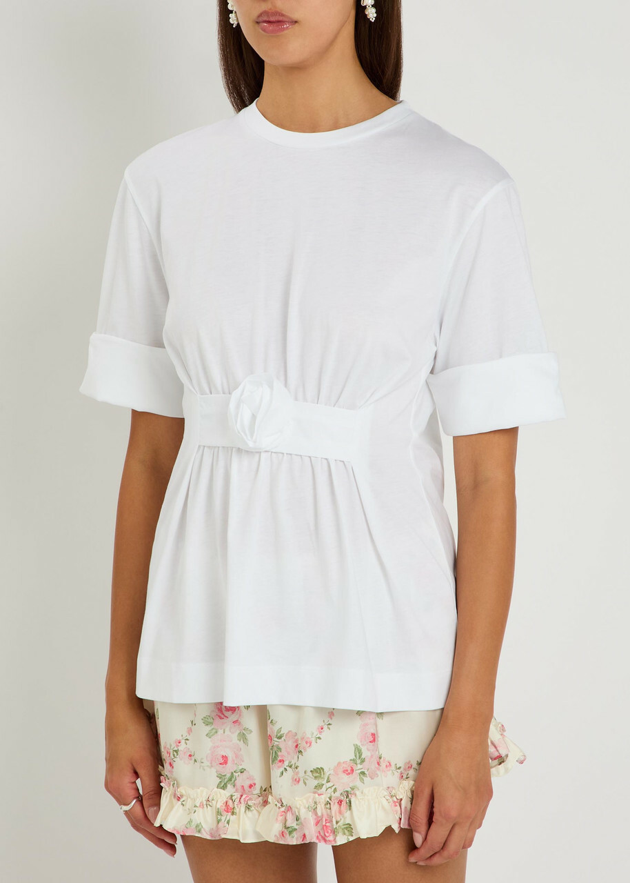Simone Rocha Gathered Floral-appliquéd Cotton T-shirt White
