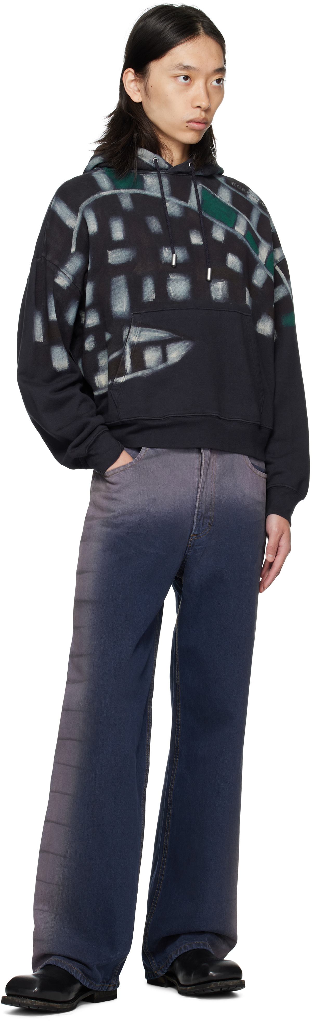 Eckhaus Latta Navy Sprayed Hoodie