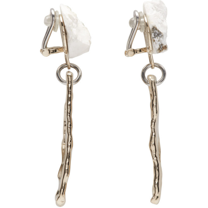 Proenza Schouler Gold and White Small Hammered Dangle Earrings