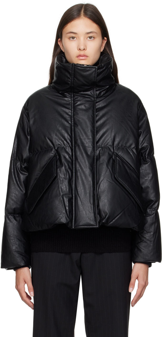 MM6 Maison Margiela Black Embroidered Faux-Leather Down Jacket MM6 ...