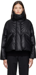 MM6 Maison Margiela Black Embroidered Faux-Leather Down Jacket