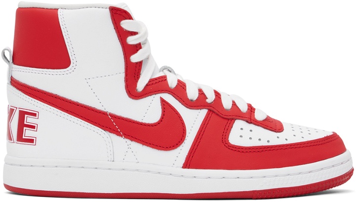 Photo: Comme des Garçons Homme Plus Red & White Nike Edition Terminator High Sneakers
