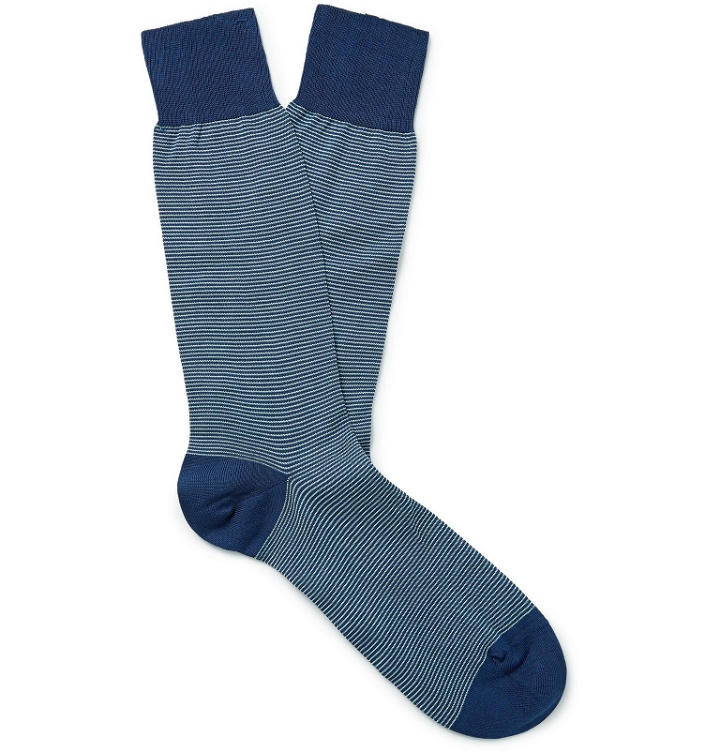 Photo: Pantherella - Seymour Striped Cotton-Blend Socks - Blue