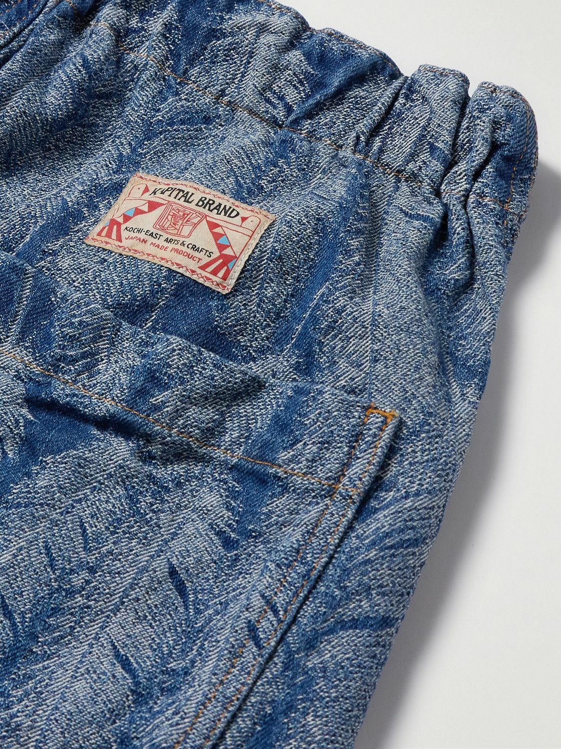 KAPITAL - Magpie Straight-Leg Frayed Denim-Jacquard Drawstring