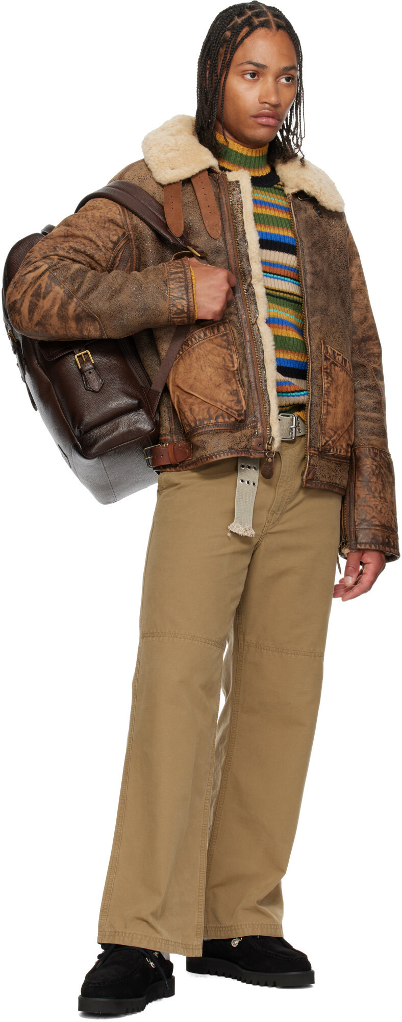 Polo Ralph Lauren Brown Pebbled Leather Backpack
