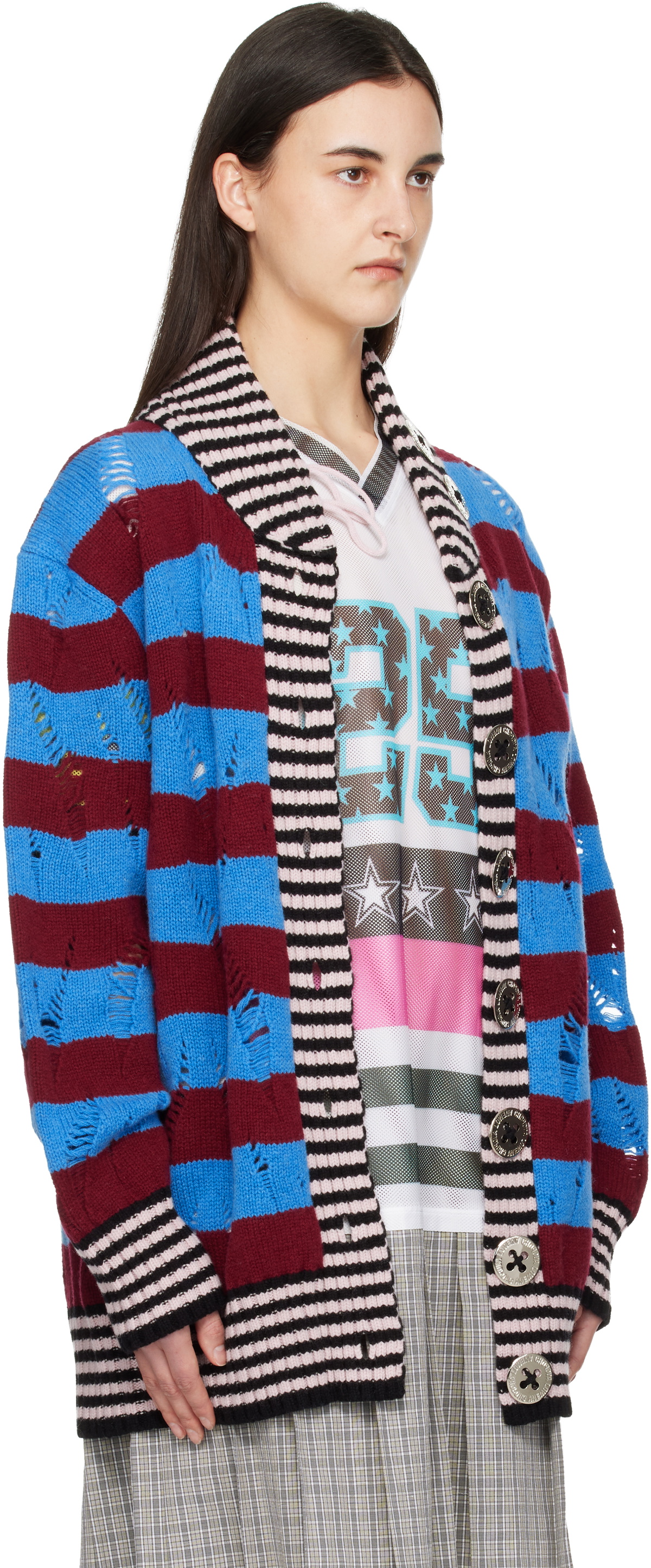 Chopova Lowena Multicolor Letterman Blue Cardigan