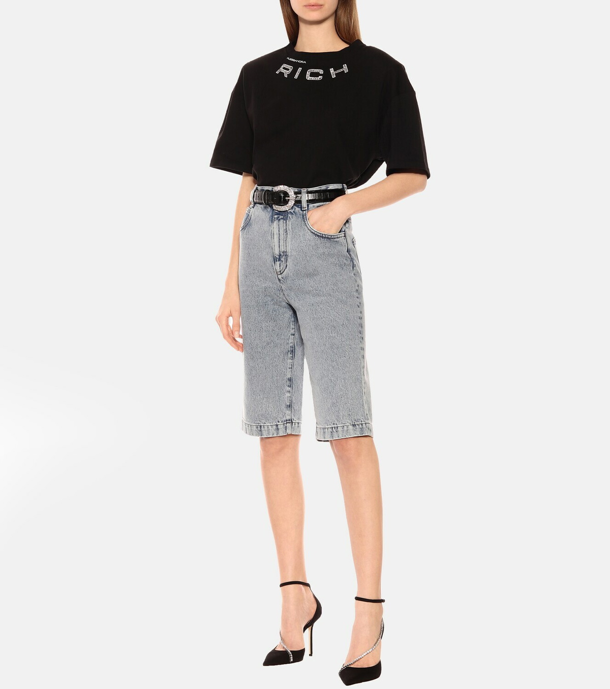 Alessandra Rich Embellished cotton-jersey T-shirt Alessandra