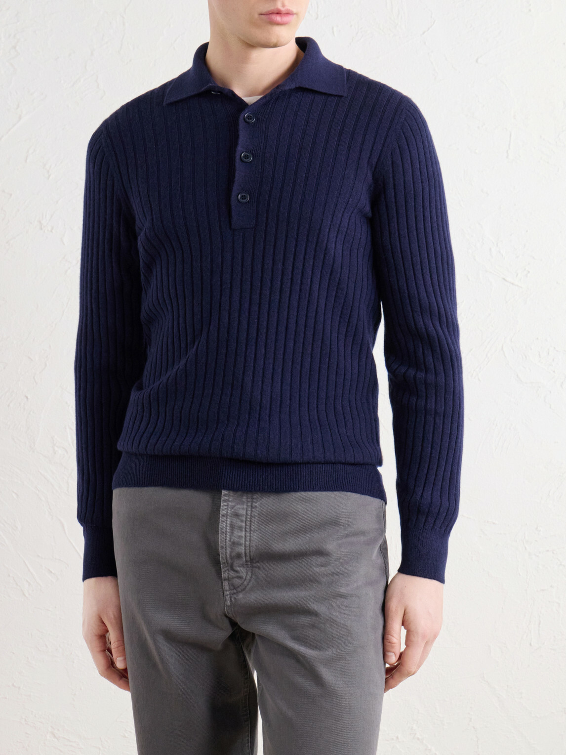 Brunello Cucinelli - Ribbed Cashmere Polo Shirt - Blue