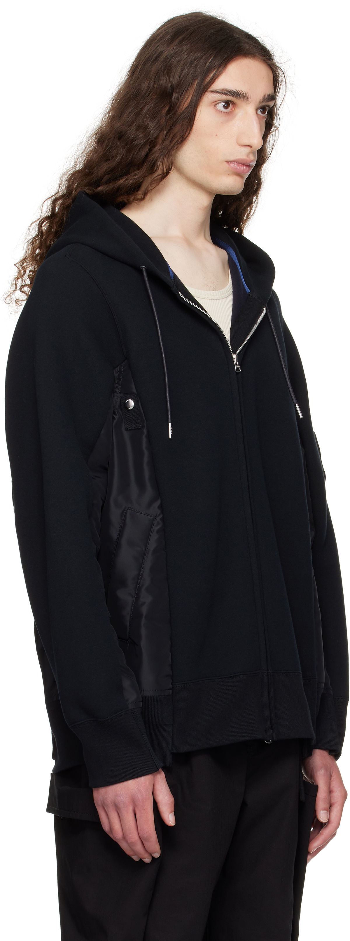 sacai Black Sponge Sweat & Nylon Twill Hoodie Sacai