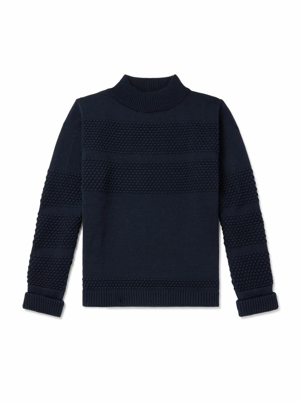 Photo: S.N.S Herning - Fisherman II Textured Virgin Wool Rollneck Sweater - Blue