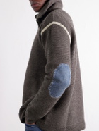 Maison Margiela - Distressed Denim-Trimmed Wool Half-Zip Sweater - Brown