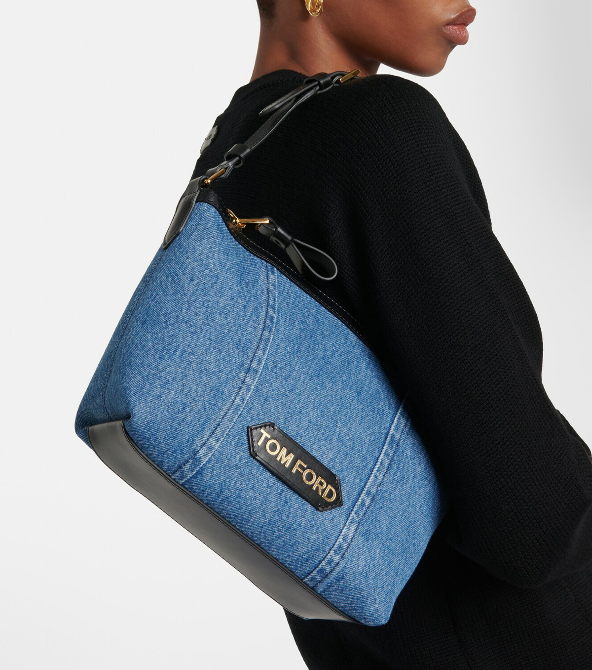 Tom Ford Label Mini denim and leather shoulder bag TOM FORD