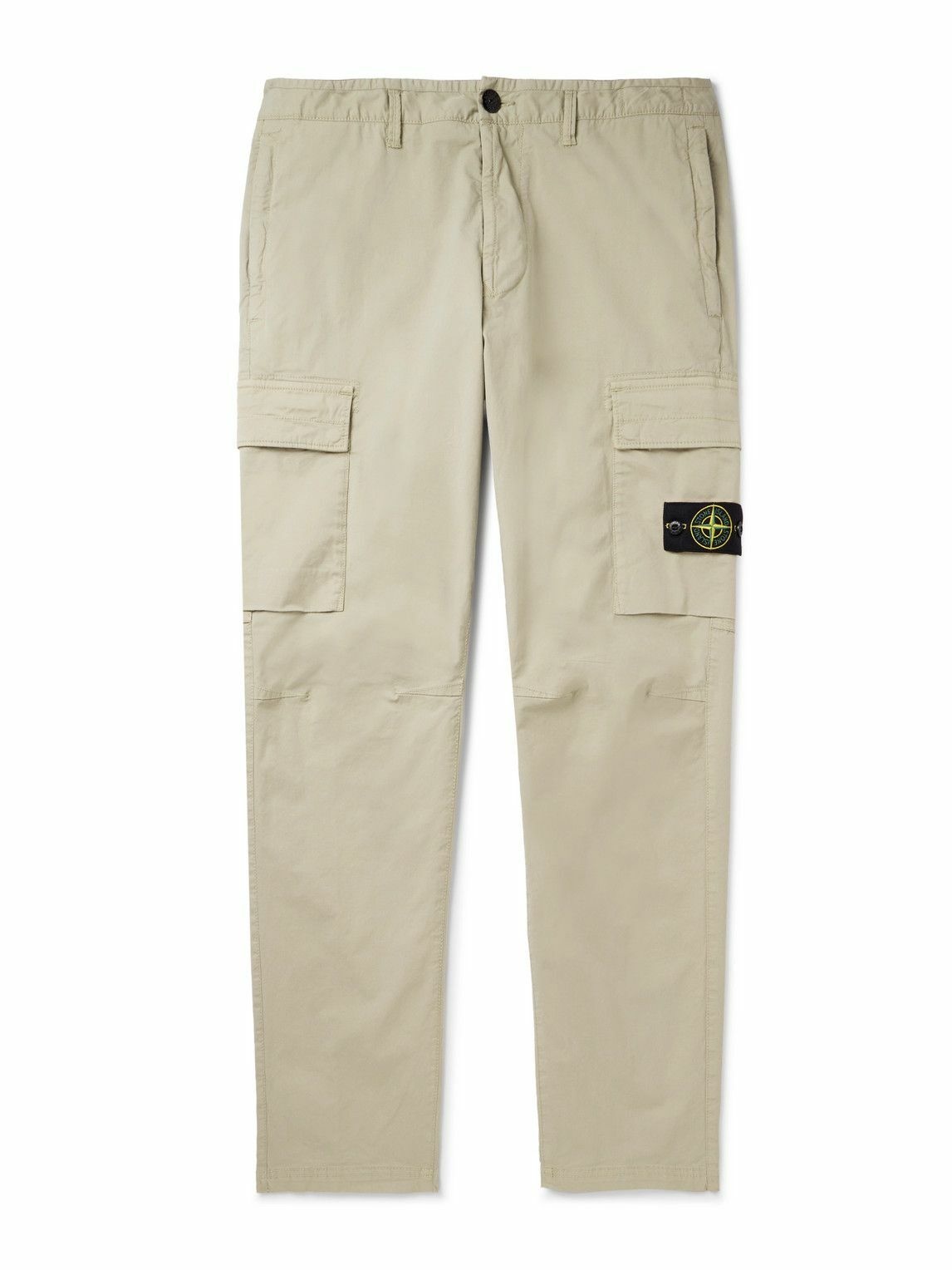 Photo: Stone Island - Straight-Leg Logo-Appliquéd Supima Cotton-Blend Cargo Trousers - Neutrals