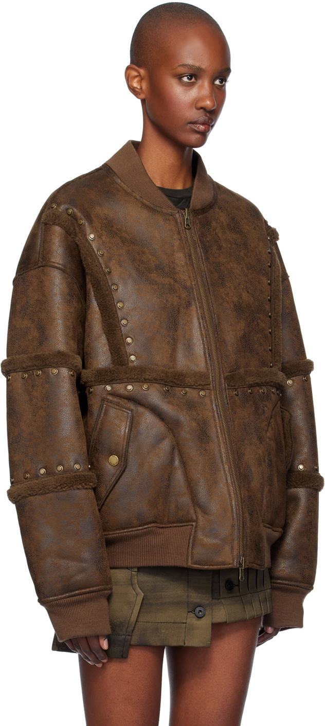 Feng Chen Wang Brown Faux-Shearling Bomber Jacket Feng Chen Wang 
