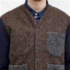 Universal Works Men's Wool Fleece Cardigan in Mixed Brown