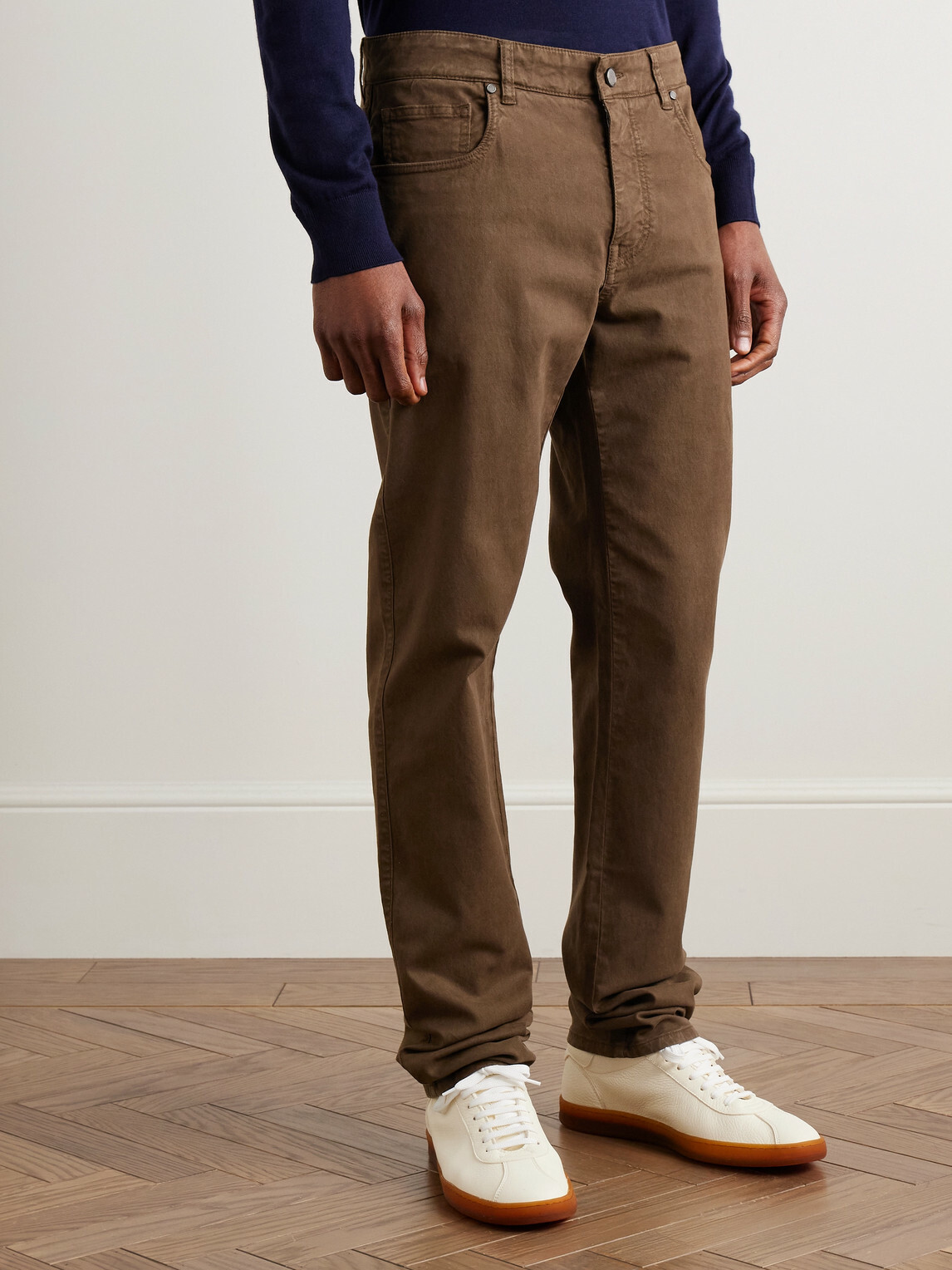Purdey - Slim-Fit Straight-Leg Cotton-Blend Twill Trousers - Brown