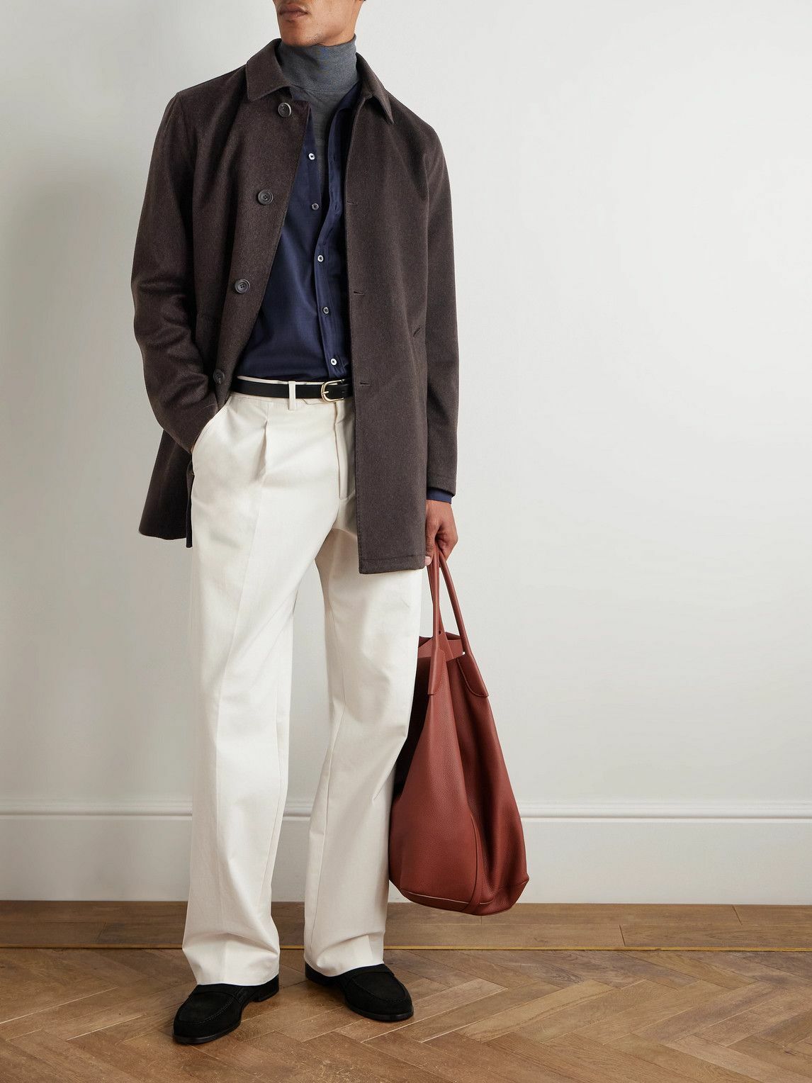 Rubinacci - Suede-Trimmed Brushed Cashmere Coat - Brown