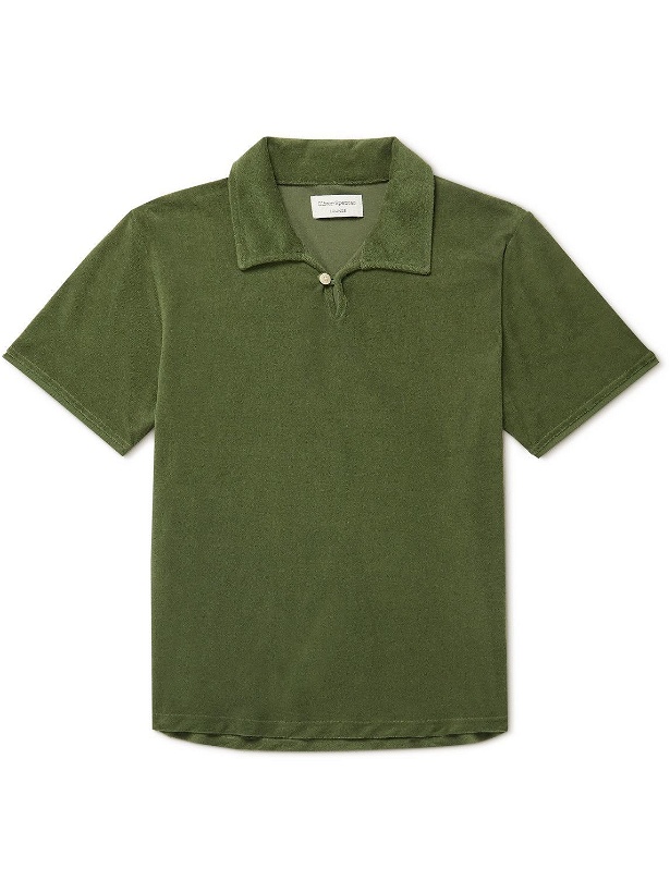 Photo: Oliver Spencer Loungewear - Cotton-Blend Terry Polo Shirt - Green