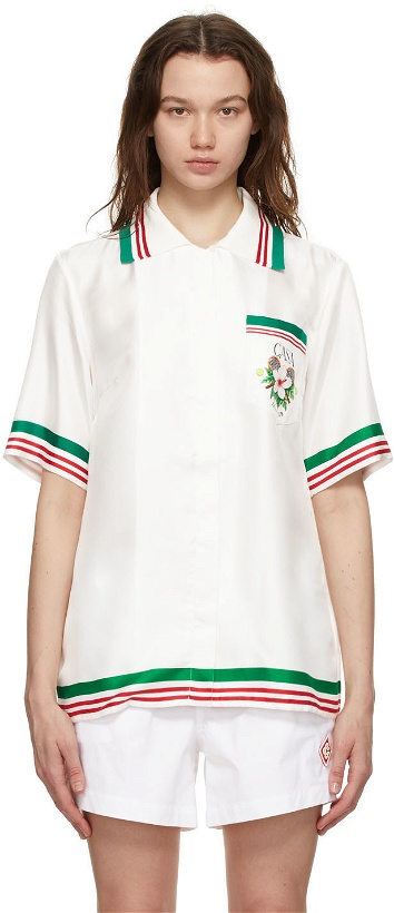 Photo: Casablanca White Silk 'Tennis Club' Short Sleeve Shirt