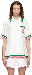 Casablanca White Silk 'Tennis Club' Short Sleeve Shirt