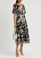 Needle & Thread Paradise Garden Sonata Floral-print Chiffon Midi Dress Black