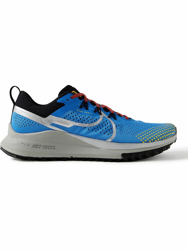 Photo: Nike Running - React Pegasus Trail 4 Rubber-Trimmed Mesh Running Sneakers - Blue