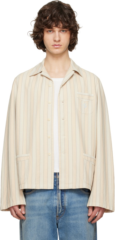 Photo: Maison Margiela Beige & Blue Cotton Striped Shirt