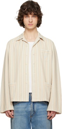 Maison Margiela Beige & Blue Cotton Striped Shirt