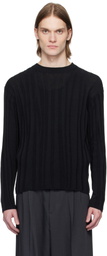 YOKE Black Roundum Rib Crewneck Sweater