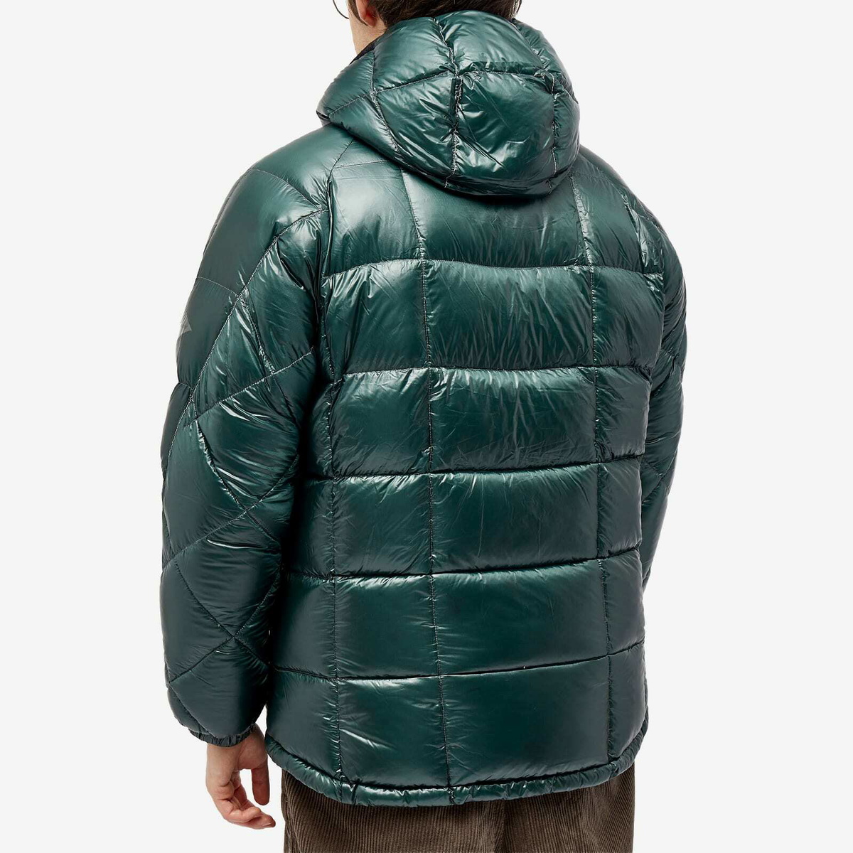 And Wander Men's Diamond Stitch Down Hooded Jacket in Green And Wander Men's Diamond Stitch Down Hooded Jacket in Green