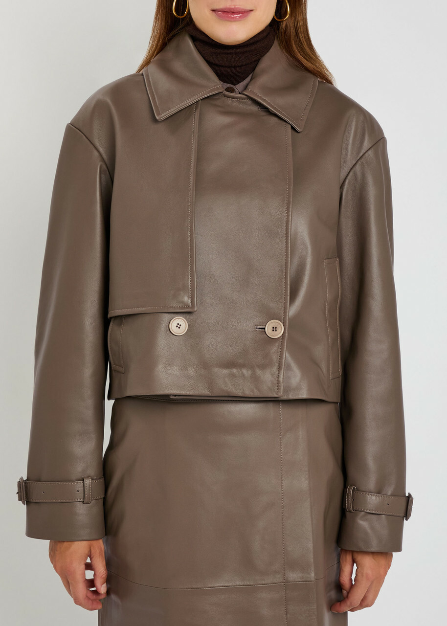 Joseph Blaise Cropped Leather Jacket Brown Light