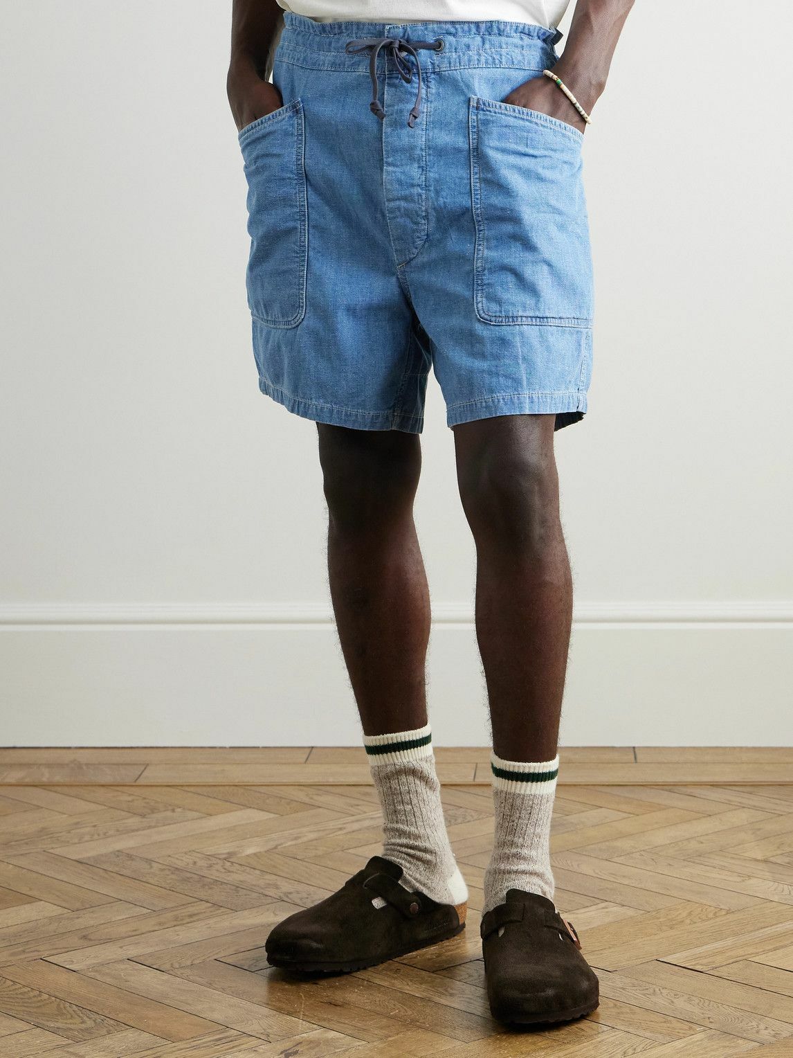 RRL - Caldwell Straight-Leg Cotton and Linen-Blend Chambray Shorts - Blue