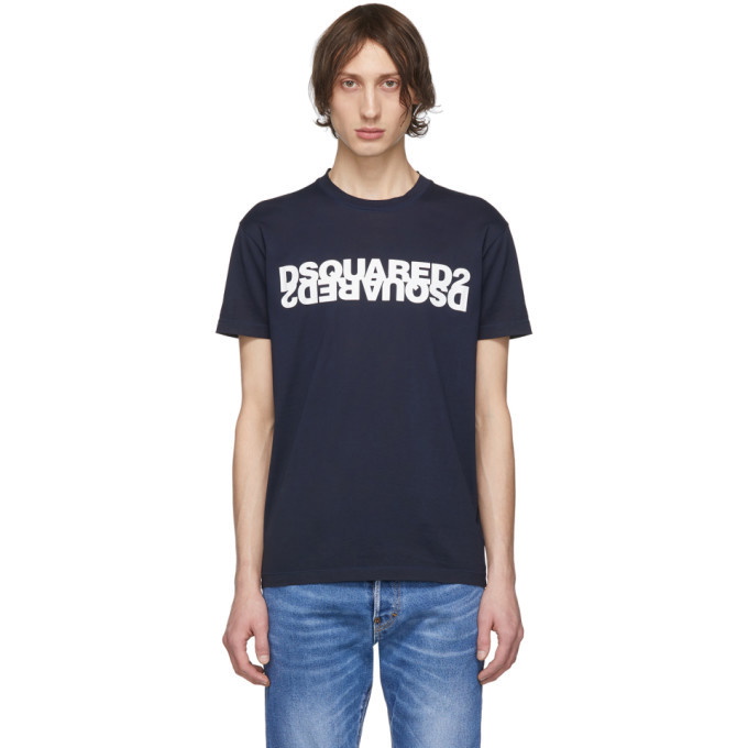 Photo: Dsquared2 Navy Mirrored Logo T-Shirt