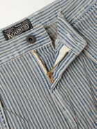 KAPITAL - Liberty Hicoree Fatigue Wide-Leg Striped Distressed Patchwork Cotton-Twill Trousers - Blue