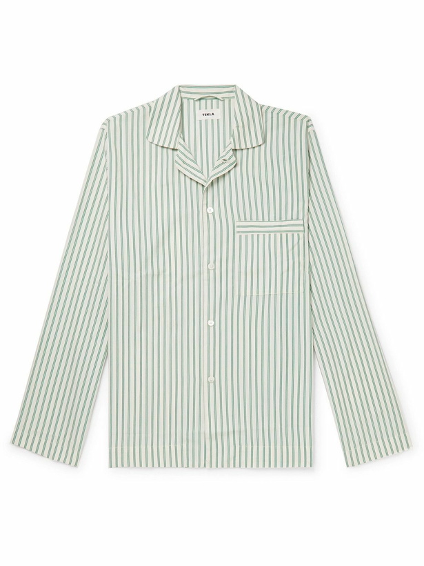 Photo: TEKLA - Striped Organic Cotton-Poplin Pyjama Shirt - Green