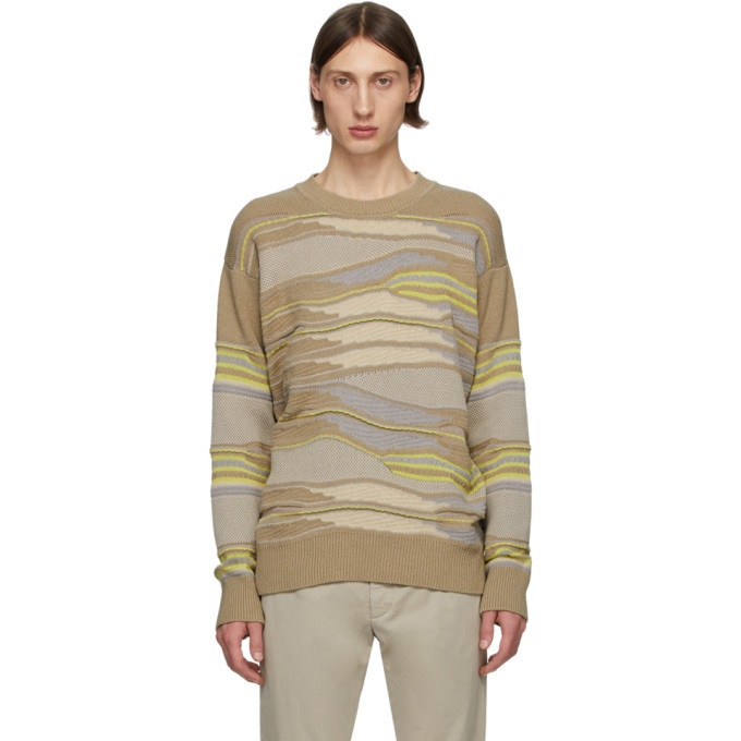 Photo: Z Zegna Taupe and Green Hand Drawn Stitch Sweater