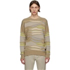 Z Zegna Taupe and Green Hand Drawn Stitch Sweater
