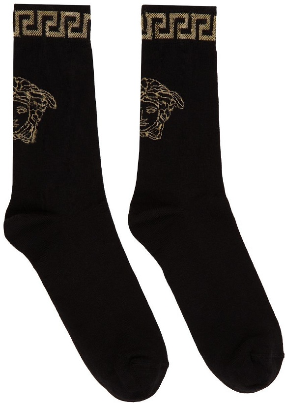 Photo: Versace Black & Gold Jacquard Medusa Socks