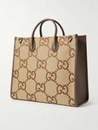 GUCCI - Leather-Trimmed Monogrammed Coated-Canvas Tote Bag