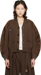 sacai Brown Nylon Twill & Knit Cardigan