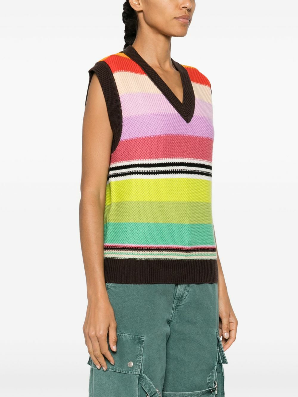 Christopher John Rogers Multicolour Striped Wool Knitted Vest