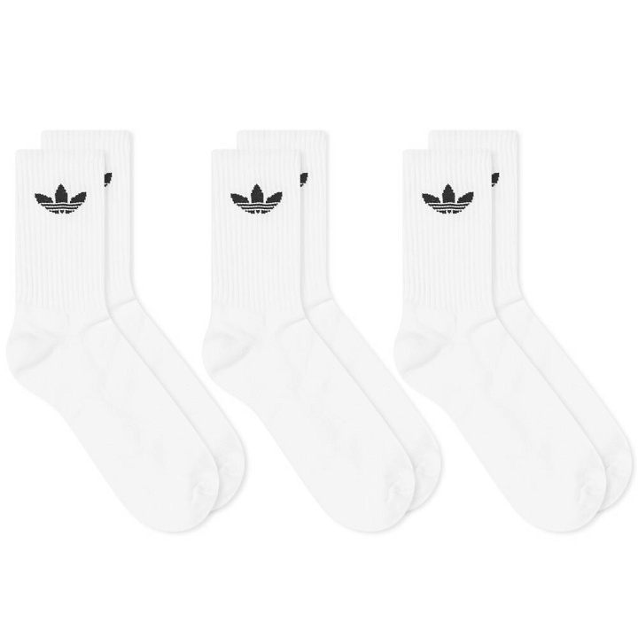 Photo: Adidas Men's Trefoil Crew Sock - 3 Pack in White/Black