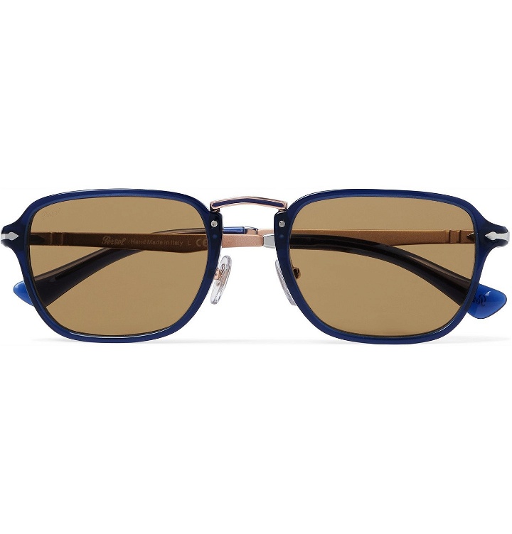 Photo: PERSOL - Square-Frame Acetate and Gold-Tone Sunglasses - Blue