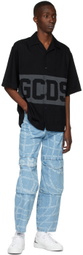 GCDS Black Denim Band Logo Bowling Shirt