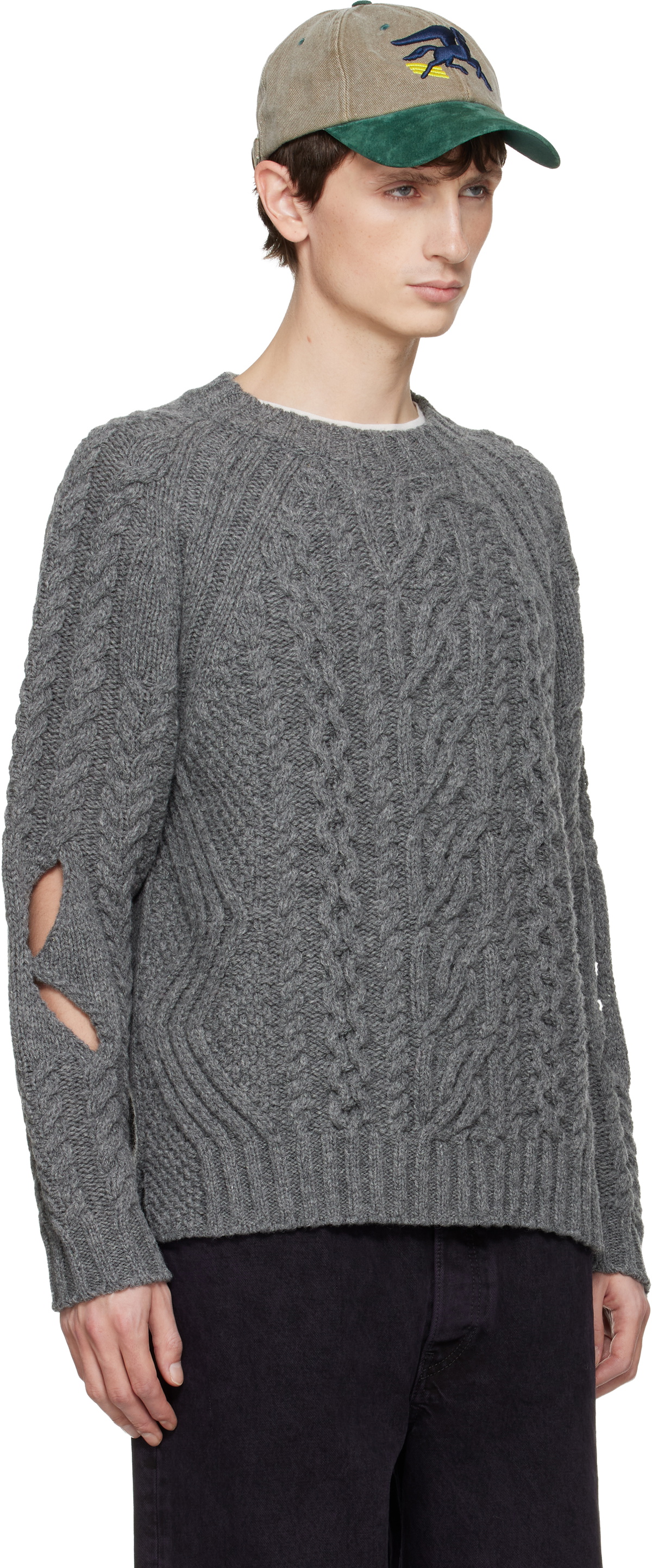 Stefan Cooke Gray Slashed Cable Sweater