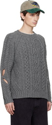 Stefan Cooke Gray Slashed Cable Sweater