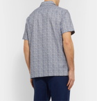 Mr P. - Camp-Collar Printed Cotton-Seersucker Shirt - Blue
