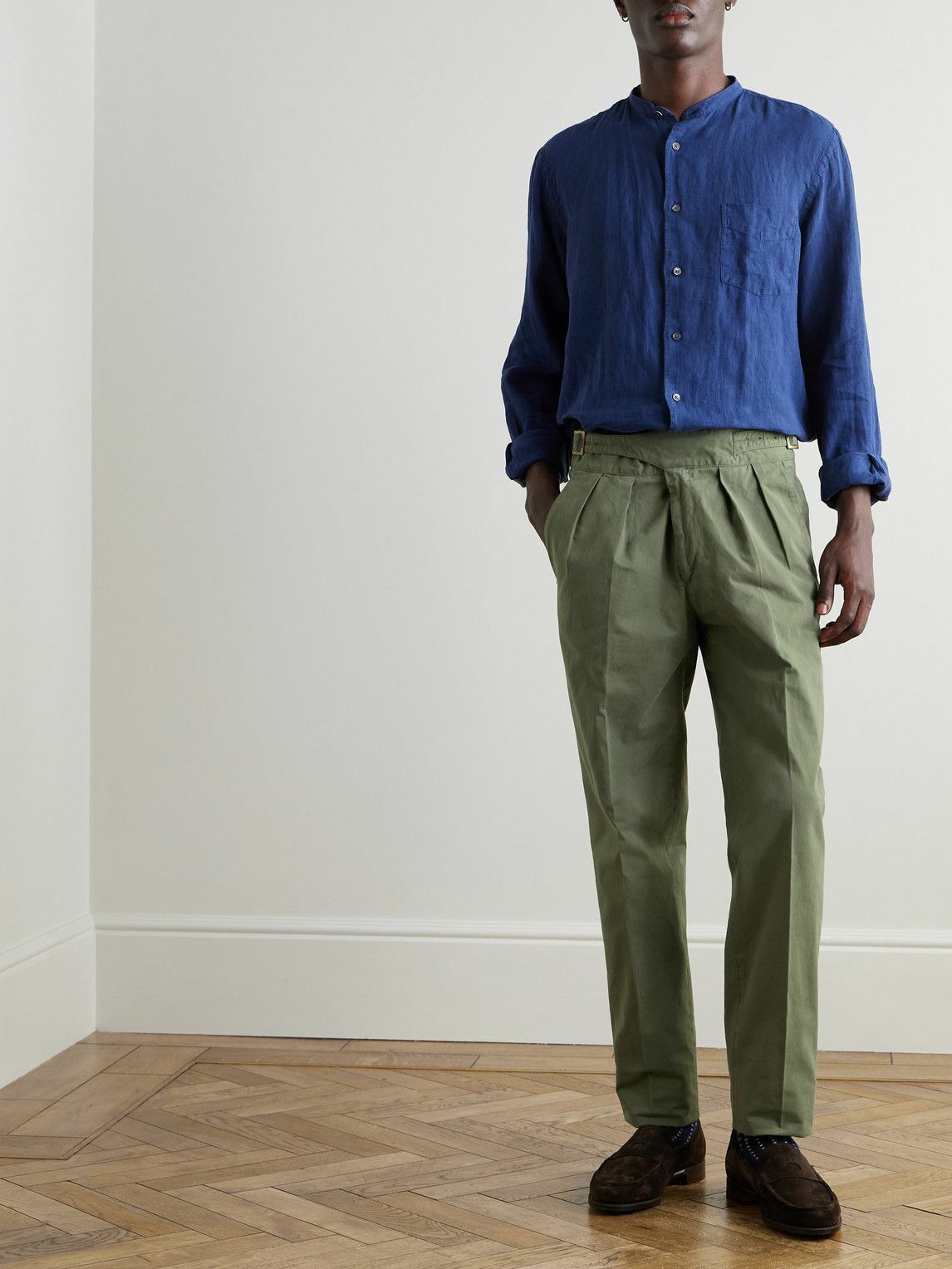 Rubinacci - Manny Straight-Leg Pleated Cotton-Twill Trousers - Green