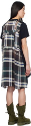 sacai Black & Green Plaid Print Cotton Jersey Minidress